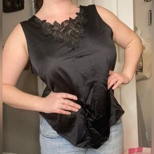 Pretty Gothic Whimsigoth Fairy Grunge Vintage 80s Black Lace Appliqué Slip Cami